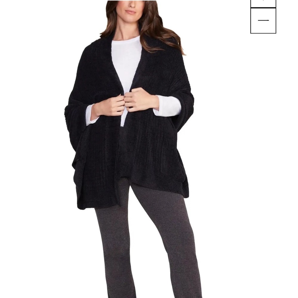 Barefoot Dreams CozyChic Lite Ribbed Cape Black One Size Wrap Style 460 Pocketed